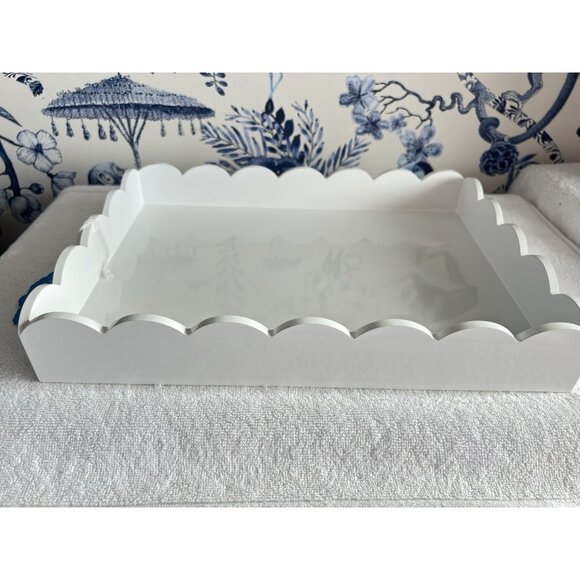 Scallop Edge White Lacquered Vanity Tray 14.25"L x 10.25"W Dresser Bathroom - Picture 2 of 16